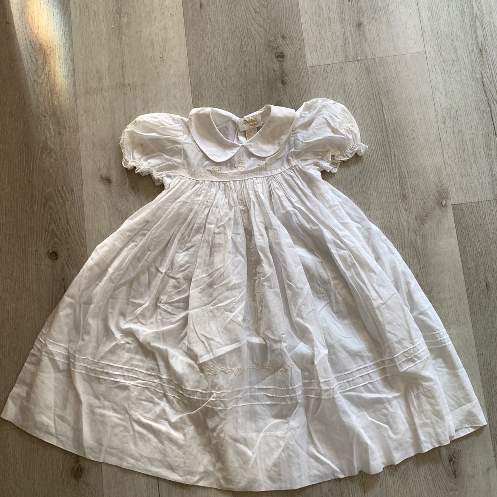 Rosalina Collections White Cotton Embroidered Heirloom Dress Girls 4T Vintage
